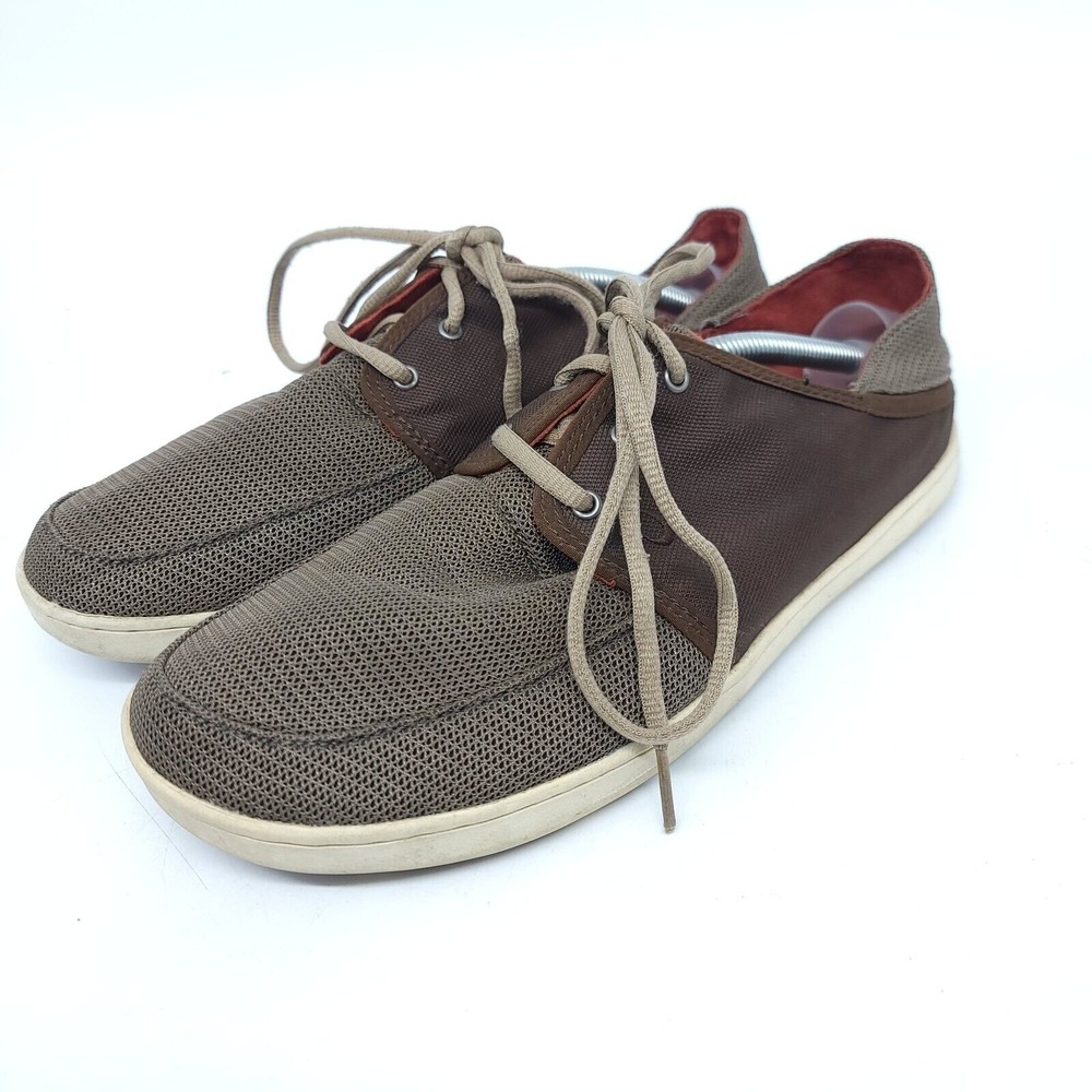Olukai Nohea Lace Mesh Men’s SZ 8.5 Slip On Comfort Casual Boat Shoes Brown
